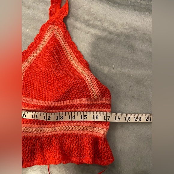 NWT Madden NYC Size XL Orange Coral Stripe Crochet Crop Top V Neck Adjustable - Picture 10 of 13